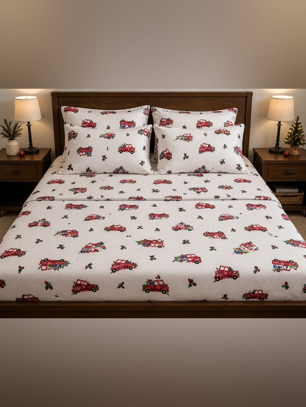 Festive Christmas Vintage Red Truck Sheet Set Holiday Farmhouse Bedding SizeFull